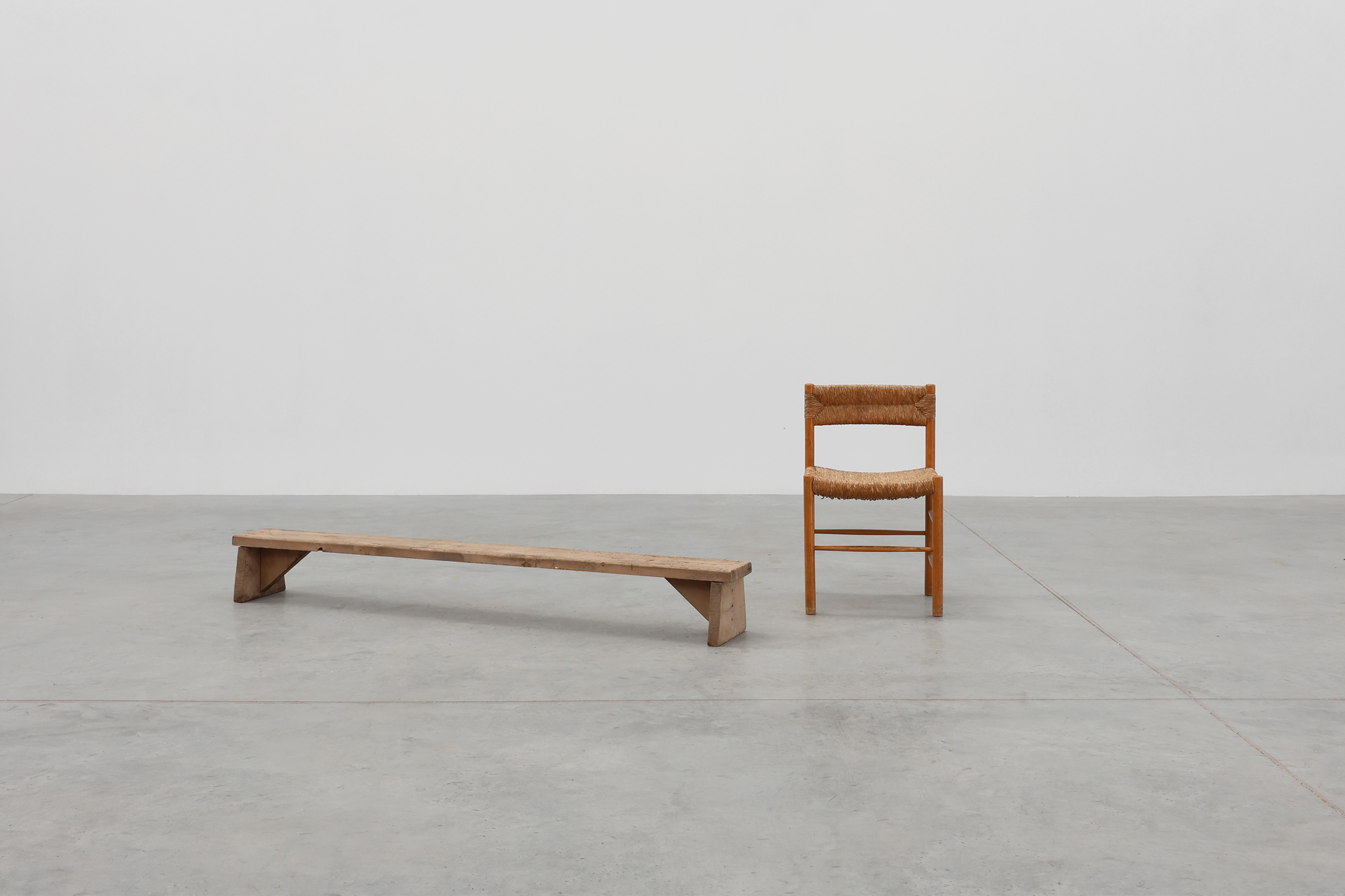 Rustic French solid wooden low bench in wabi wabi style, ca. 1880thumbnail